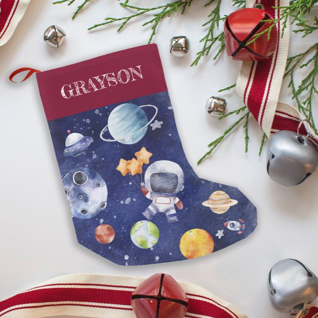 Petite Chaussette De Noël Nom personnalisé Kids Astronaut Galaxy Space (custom Name Kids Astronaut Galaxy Space Small Christmas Stocking)