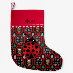 Petite Chaussette De Noël Nom personnalisé ladybug black snowmen rennes