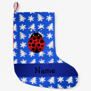 Petite Chaussette De Noël Nom personnalisé ladybug bleu flocons de neige arb