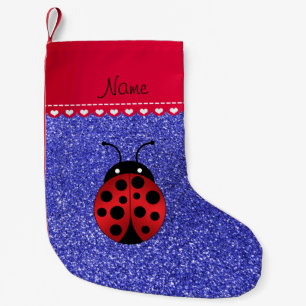Petite Chaussette De Noël Nom personnalisé ladybug parties scintillant bleue