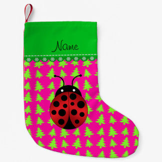 Petite Chaussette De Noël Nom personnalisé ladybug rose vert arbres