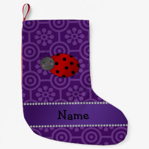 Petite Chaussette De Noël Nom personnalisé ladybug violet fleurs rétro