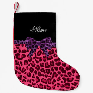 Petite Chaussette De Noël Nom personnalisé léopard rose motif pourpre arc