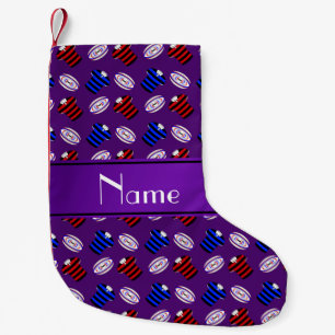 Petite Chaussette De Noël Nom personnalisé maillots de rugby à balles violet