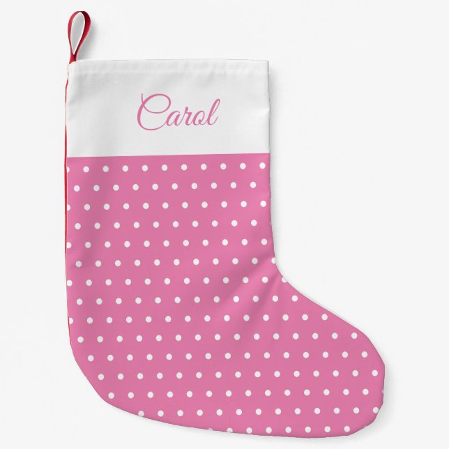 Petite Chaussette De Noël Nom personnalisé mignon Pointe rose et blanche (Devant)