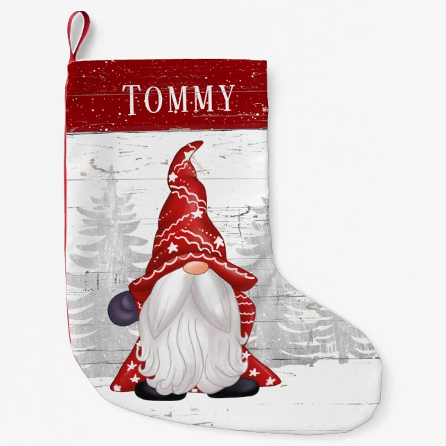 Petite Chaussette De Noël Nom personnalisé mignon rouge blanc Gnome (Devant)