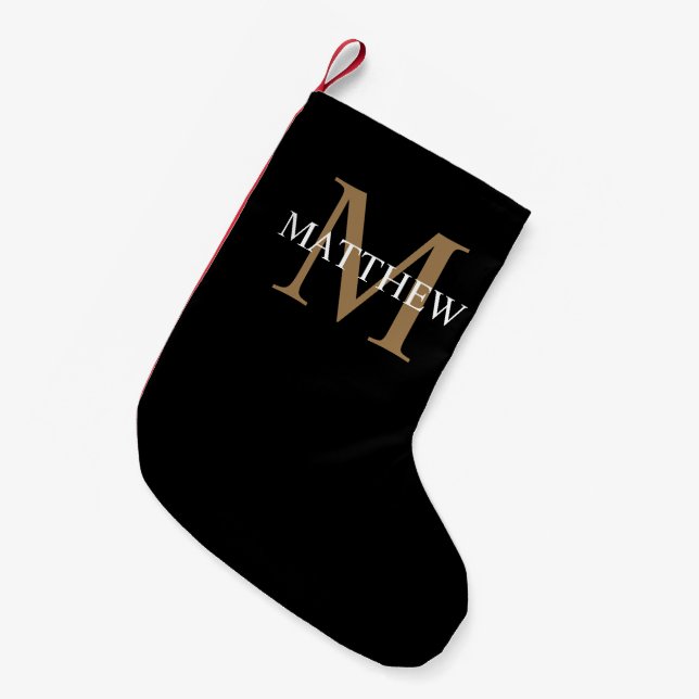 Petite Chaussette De Noël Nom personnalisé Monogramme noir (Devant (Accrochage))