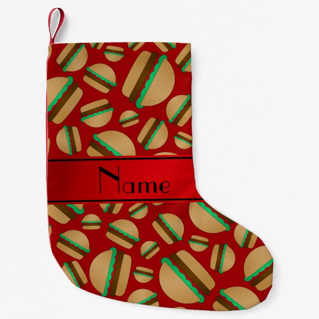 Petite Chaussette De Noël Nom personnalisé motif hamburger rouge (Devant)