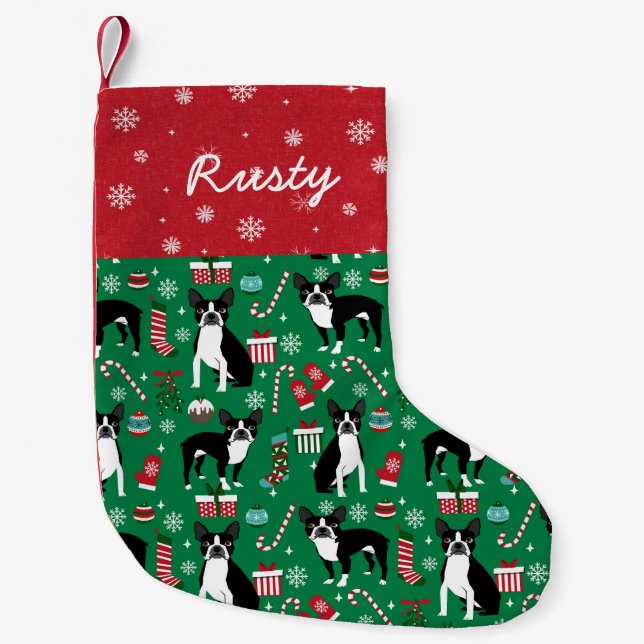 Petite Chaussette De Noël Nom personnalisé Noël du chien de Boston Terrier (Devant)