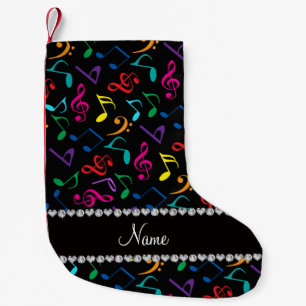 Petite Chaussette De Noël Nom personnalisé noir arc-en-ciel notes musicales