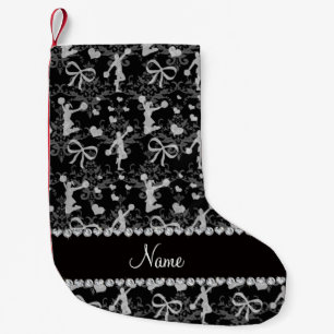Petite Chaussette De Noël Nom personnalisé noir chevelu damask