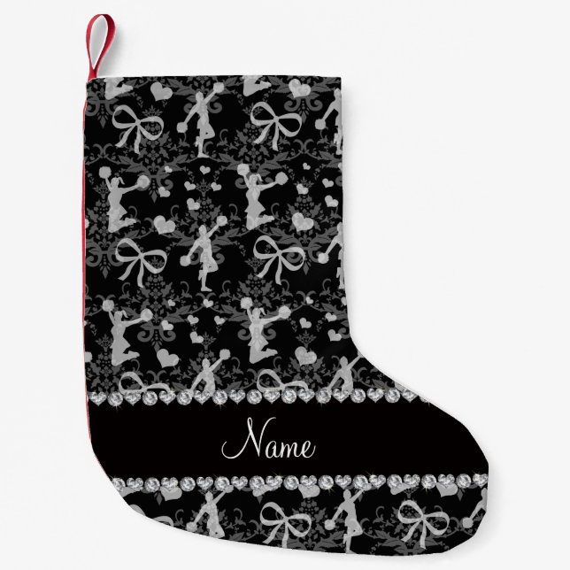 Petite Chaussette De Noël Nom personnalisé noir chevelu damask (Devant)