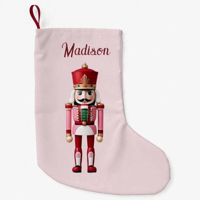 Petite Chaussette De Noël Nom personnalisé Nutcracker rose rouge Noël (Devant)