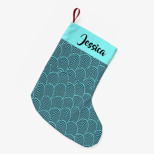 Petite Chaussette De Noël Nom personnalisé ondes spirales bleues