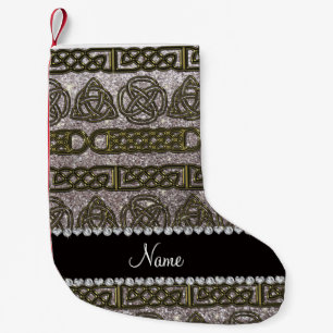 Petite Chaussette De Noël Nom personnalisé or celtique argent parties scinti