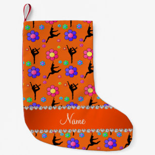 Petite Chaussette De Noël Nom personnalisé orange gymnastique fleurs