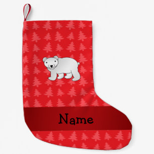 Petite Chaussette De Noël Nom personnalisé Ours polaire rouge noël arbres