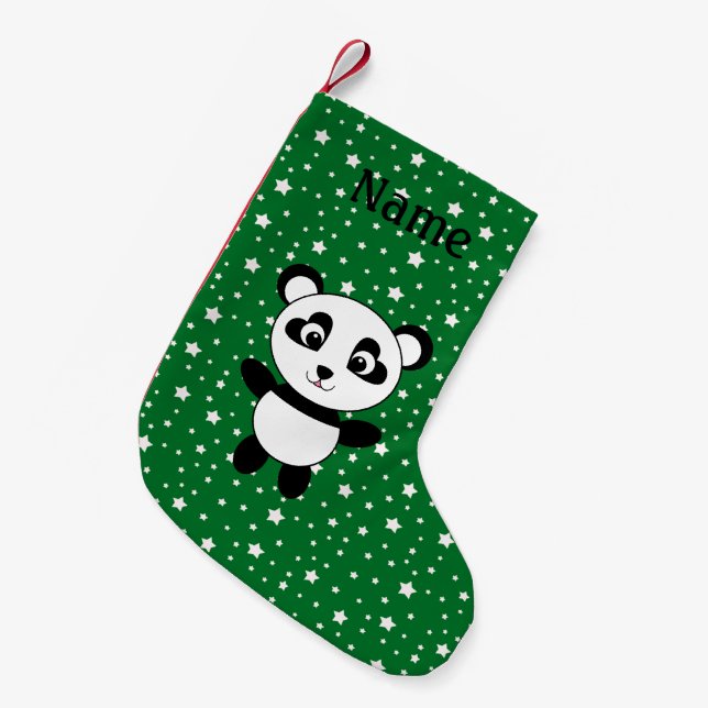 Petite Chaussette De Noël Nom personnalisé panda étoiles vert (Devant (Accrochage))