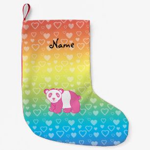 Petite Chaussette De Noël Nom personnalisé panda rose coeur arc-en-ciel