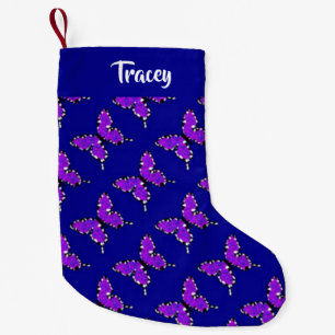 Petite Chaussette De Noël Nom personnalisé papillons motif bleu