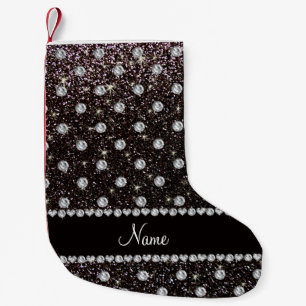 Petite Chaussette De Noël Nom personnalisé parties scintillant noire diamant