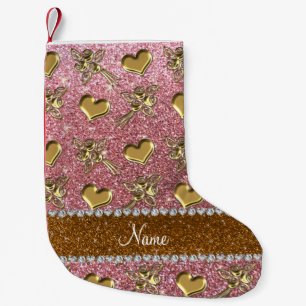 Petite Chaussette De Noël Nom personnalisé parties scintillant rose clair or