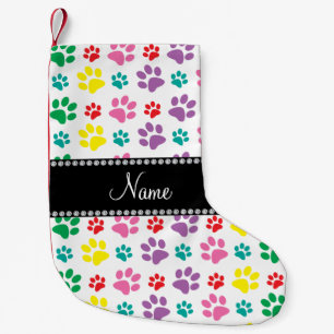 Petite Chaussette De Noël Nom personnalisé pattes de chien arc-en-ciel