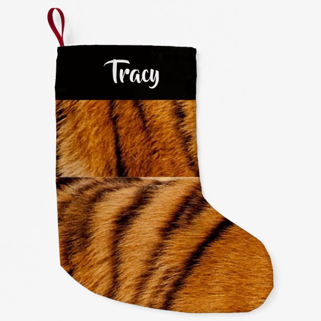 Petite Chaussette De Noël Nom personnalisé peau de tigre  (Devant)