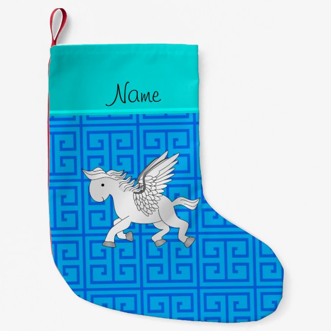 Petite Chaussette De Noël Nom personnalisé pegasus clé bleue grecque (Devant)