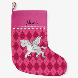 Petite Chaussette De Noël Nom personnalisé pegasus Jacquard rose