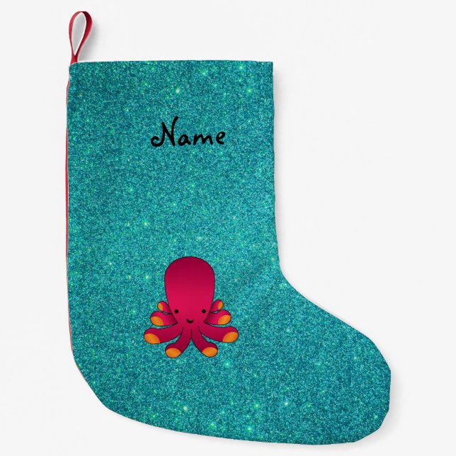 Petite Chaussette De Noël Nom personnalisé pieuvre rose parties scintillant  (Devant)