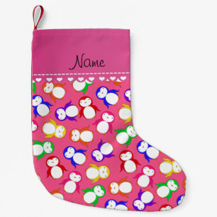 Petite Chaussette De Noël Nom personnalisé pingouins arc-en-ciel rose
