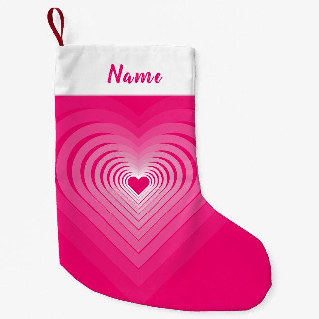 Petite Chaussette De Noël Nom personnalisé Pink Heart Christmas Stocking (Devant)