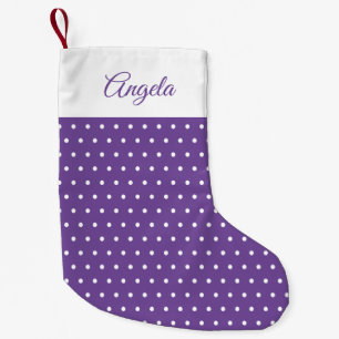 Petite Chaussette De Noël Nom personnalisé Point Polka violet et blanc