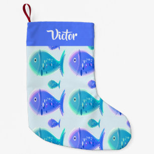 Petite Chaussette De Noël Nom personnalisé poisson bleu