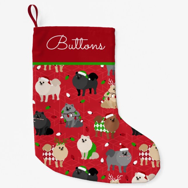 Petite Chaussette De Noël Nom personnalisé Pomeranian de Noël (Devant)