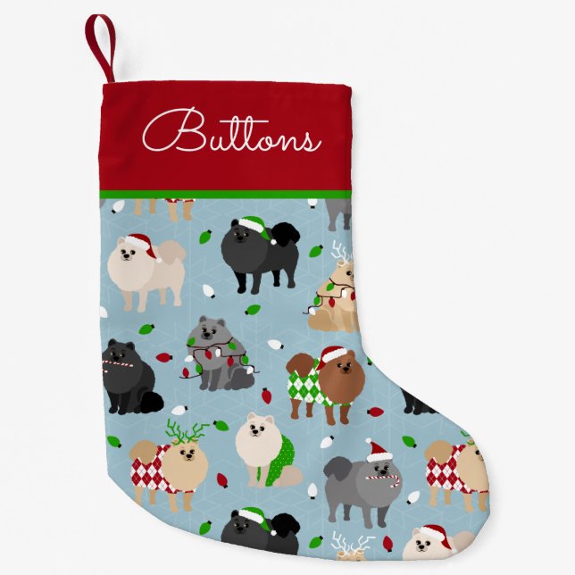 Petite Chaussette De Noël Nom personnalisé Pomeranian de Noël (Devant)