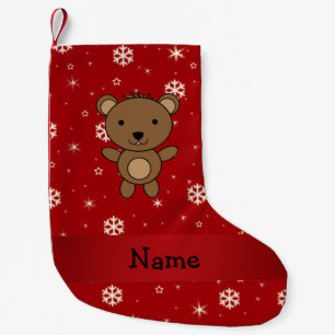 Petite Chaussette De Noël Nom personnalisé portant des flocons de neige roug