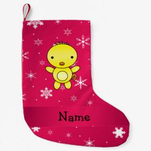 Petite Chaussette De Noël Nom personnalisé Poulet de neige rose