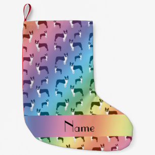 Petite Chaussette De Noël Nom personnalisé rainbow boston terrier