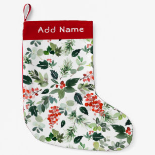 Petite Chaussette De Noël Nom personnalisé Red Berries Holiday Motif Green