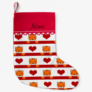 Petite Chaussette De Noël Nom personnalisé renards blancs coeurs rouges rayu