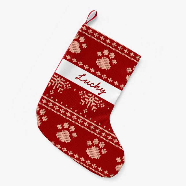 Petite Chaussette De Noël Nom personnalisé rouge Cat Paw Knished Noël (Devant (Accrochage))