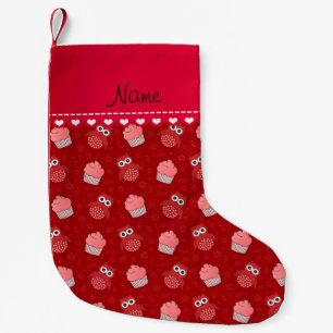 Petite Chaussette De Noël Nom personnalisé rouge hibou cupcakes étoiles moti