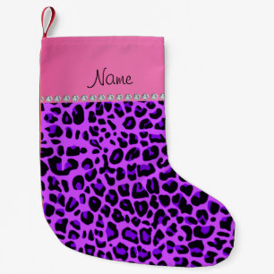 Petite Chaussette De Noël Nom personnalisé rouge léopard rose rayure