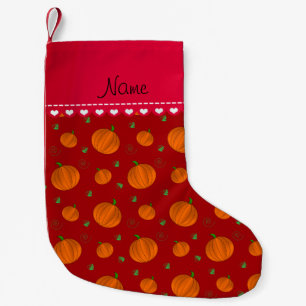 Petite Chaussette De Noël Nom personnalisé rouge orange citrouilles