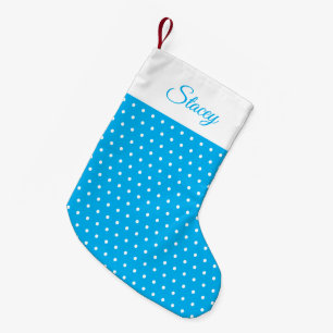 Petite Chaussette De Noël Nom personnalisé Sky Blue and White Polka Dot