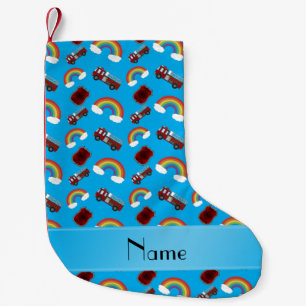 Petite Chaussette De Noël Nom personnalisé sky blue fire trucks arc-en-ciel