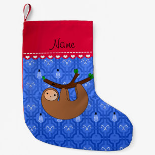 Petite Chaussette De Noël Nom personnalisé sloth blue snowman trellis