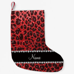 Petite Chaussette De Noël Nom personnalisé taches léopards de parties scinti